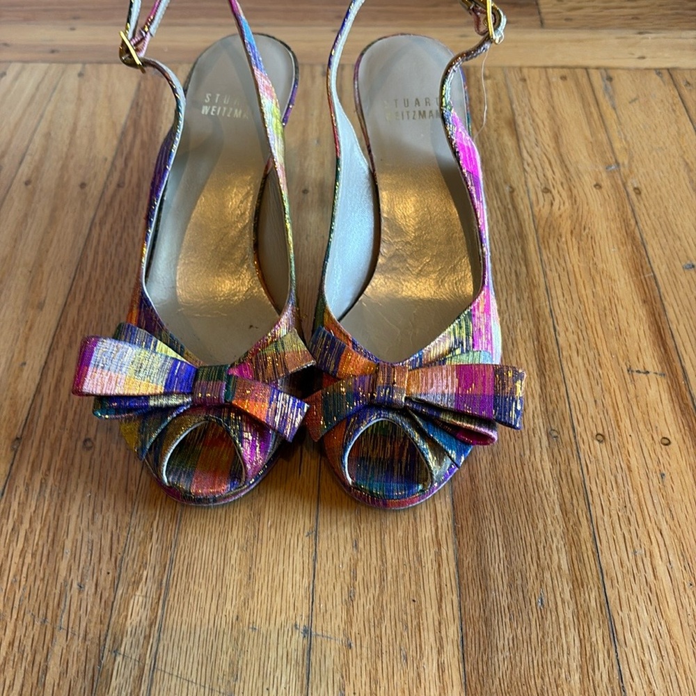 Stuart Weitzman Rainbow Silk Heels